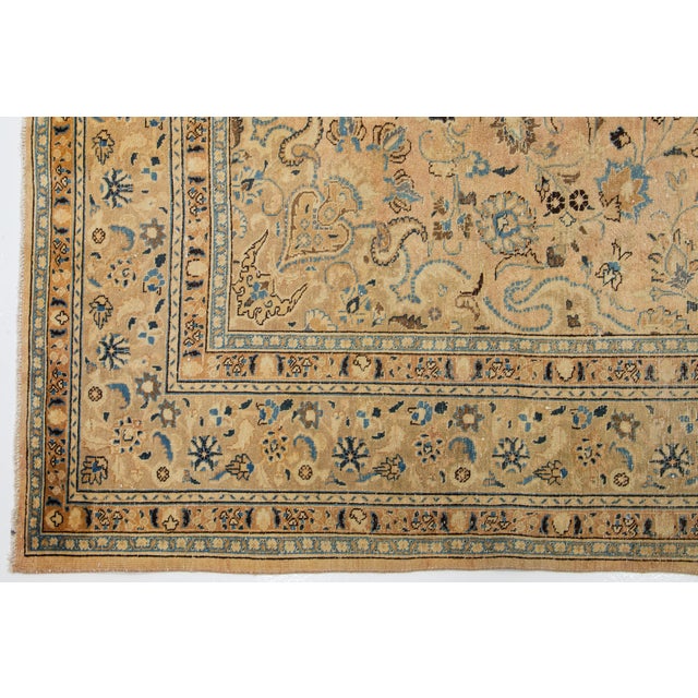 1960s Vintage Persian Tabriz Handmade Medallion Beige Wool Rug 10 X 12 For Sale In New York - Image 6 of 9