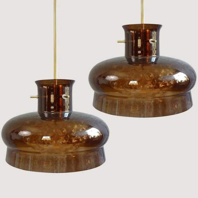Orrefors Brown and Bubble Glass Pendant Lights attributed to Carl Fagerlund for Orrefors, 1960s, Set of 2 For Sale - Image 4 of 13