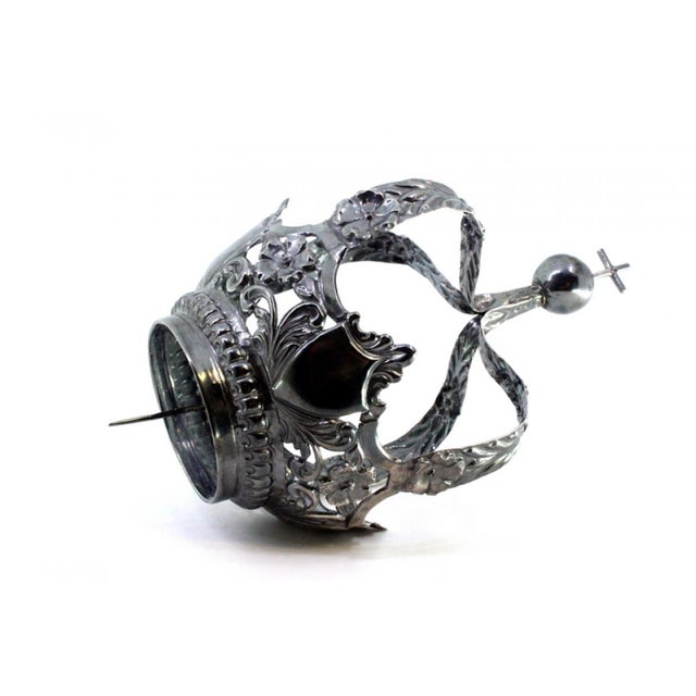Marian Crown in Oxidized Silver with Cutouts and Floral Motifs For Sale - Image 6 of 7