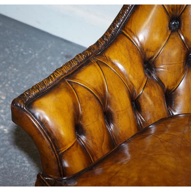 Brown Hand-Dyed Leather Chesterfield Armchairs with Pleated Front, Set of 2 For Sale - Image 9 of 14
