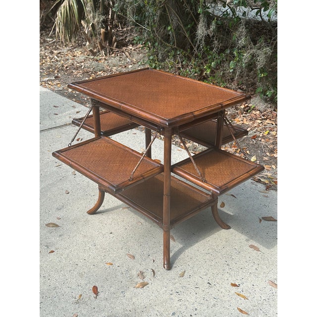 British Colonial Style Bamboo and Rattan Accent Table For Sale - Image 11 of 12