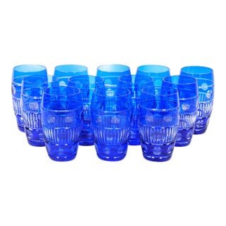 Val Saint Lambert Cobalt Blue Tableware Crystal Water, Service for 12 People For Sale
