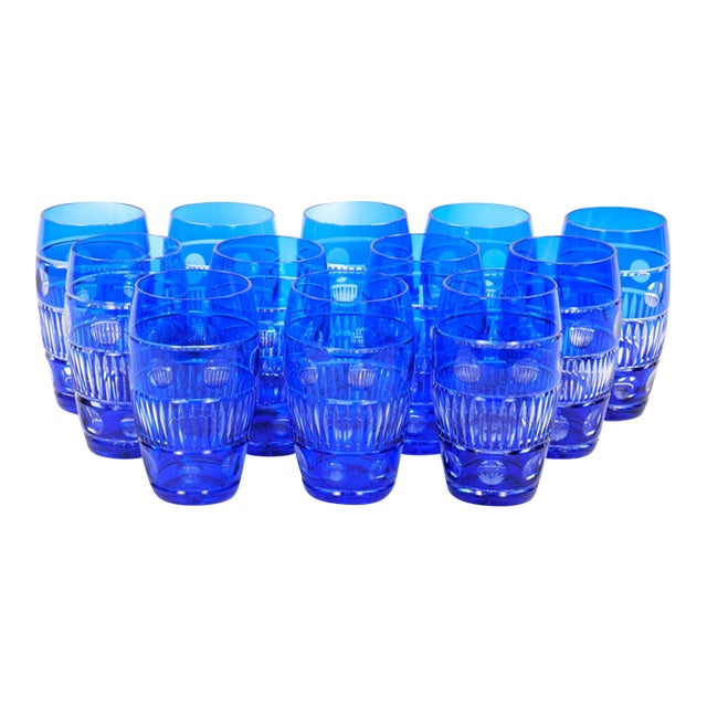 Val Saint Lambert Cobalt Blue Tableware Crystal Water, Service for 12 People For Sale