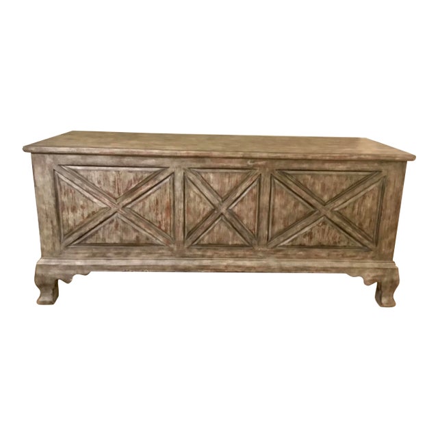 Rustic Gray Washed Storage Bench For Sale