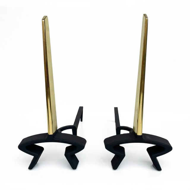 Mid-Century Modern 1950s Mid Century Brass and Iron Andirons by Donald Deskey - a Pair For Sale - Image 3 of 9