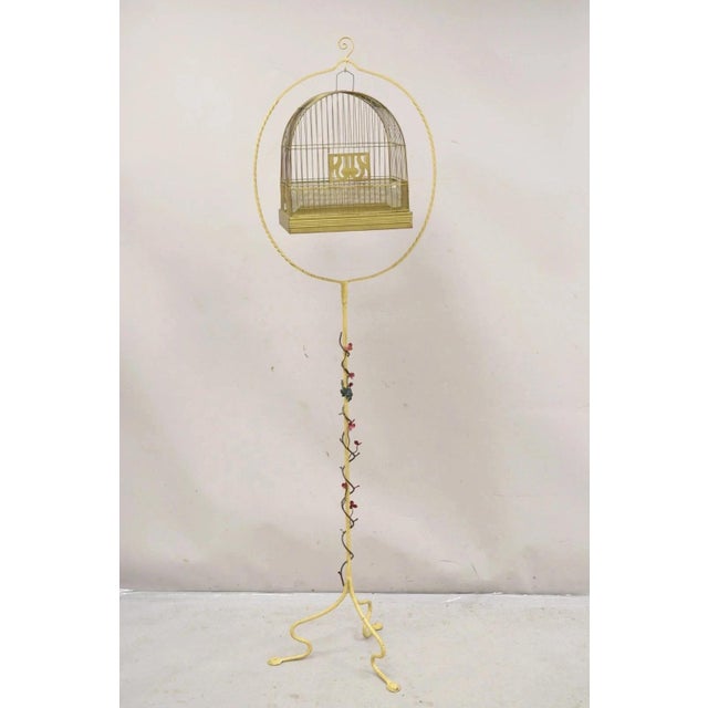 Antique Hendryx Art Nouveau Wrought Iron Bird Cage & Stand With Flowers and Vine For Sale - Image 12 of 12