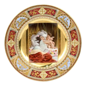 Best Quality Royal Vienna Porcelain Cabinet Plate W Beauty & Cupid Embrace - Pc