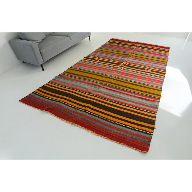Textile Vintage Tribal Stripe Kilim Rug For Sale - Image 7 of 10