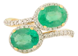 14k Gold 2.18 Ct Emerald Gemstone Bypass Ring With Diamonds for Wedding Size 7