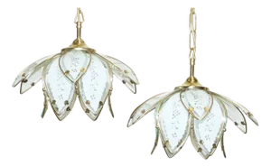 Art Deco Style Glass Lotus Ceiling Lamps, 1960s, Set of 2