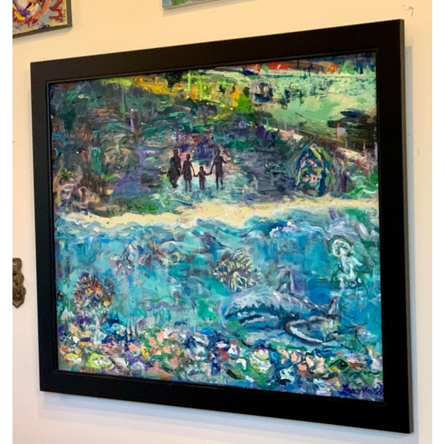Textile Contemporary, Abstract, Figurative Oil Painting, Ocean Beach Art For Sale - Image 7 of 9