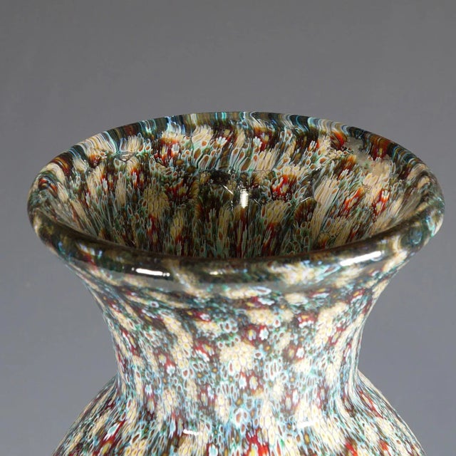 Vittorio Ferro Vase with Opaque Murrine Murano ca. 2000s A Mid-Century Modern murrine art glass vase designed and executed...