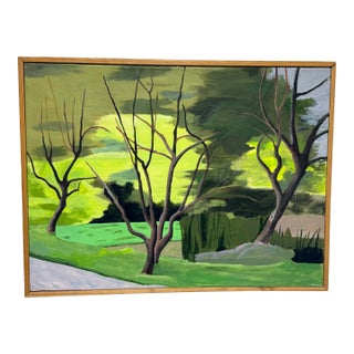 Post Modern Colorful Landscape of Bare Trees, Framed For Sale