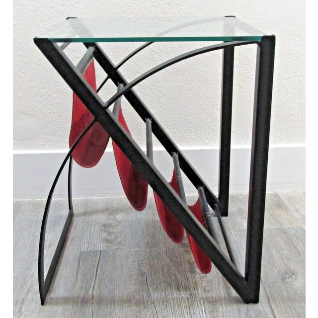 Mid-Century Modern Glass Top End Table Waterfall Magazine Rack Circa 1970s For Sale In Miami - Image 6 of 15