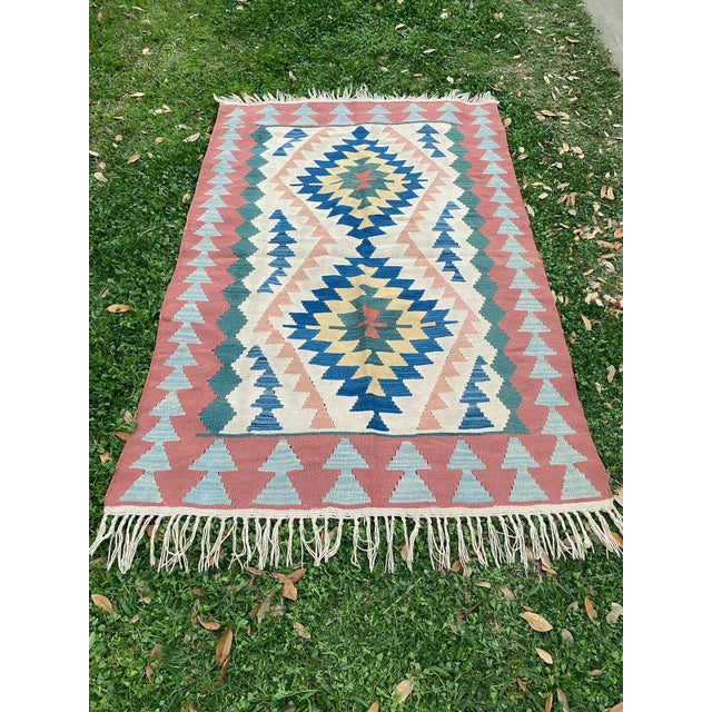 1980s Turkish Vintage Geometric Pattern Kilim Rug For Sale - Image 5 of 9