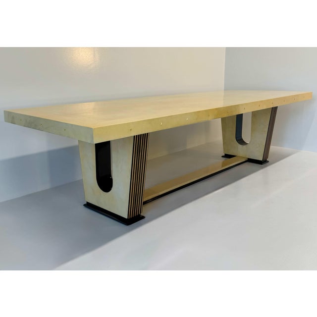 Art Deco Italian Parchment Maple, Black and Brass Stars Table, 1940s For Sale - Image 4 of 17
