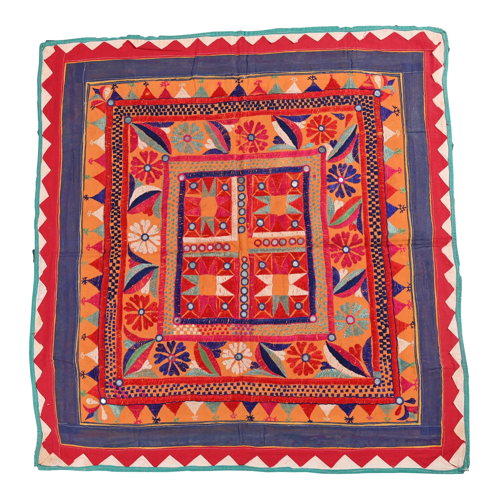 1990s Hanging Floral Tapestry Wall Decor Art Gujarati Embroidery