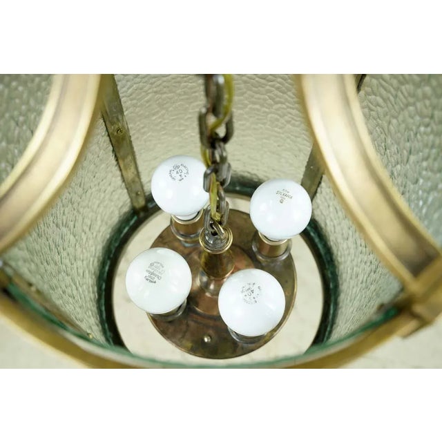 1940s Federal Bronze Clear Pebbled Glass Hanging Lantern For Sale - Image 9 of 11