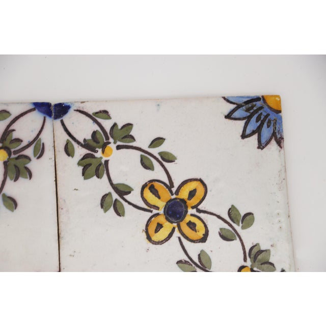 Ceramic 19th Century Set of Four Floral Tiles, Portuguese Baroque For Sale - Image 7 of 14