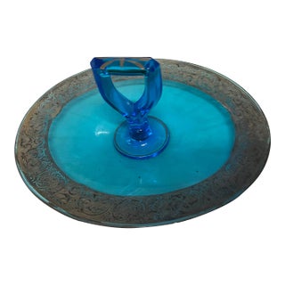 Art Deco 1930s Blue Glass Serving Tray For Sale