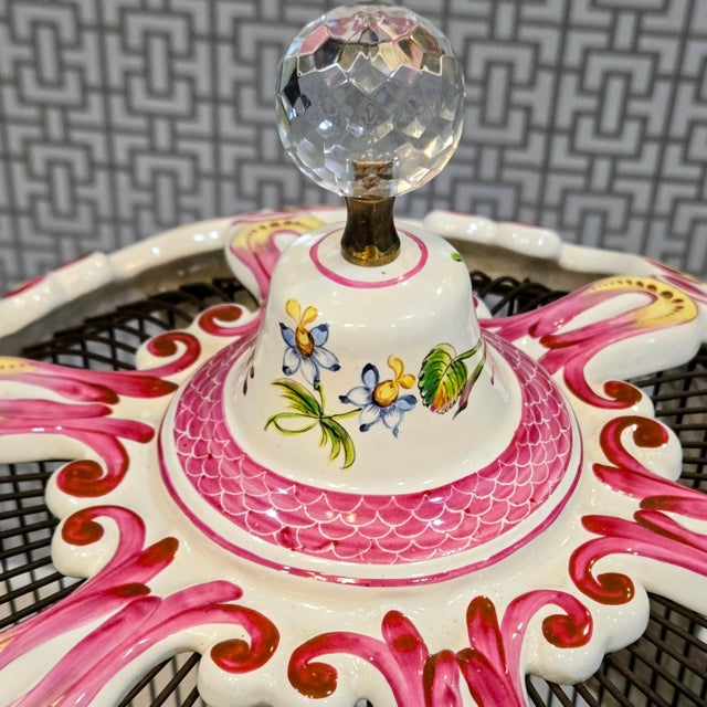 Large French Rococo Hand-Painted Porcelain Bird Cage With Original Floral Tray & Bird For Sale In Dallas - Image 6 of 17