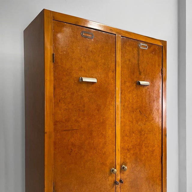 Brown Art Deco Italian Wooden Wardrobe with Hinged Doors, 1930s For Sale - Image 8 of 18