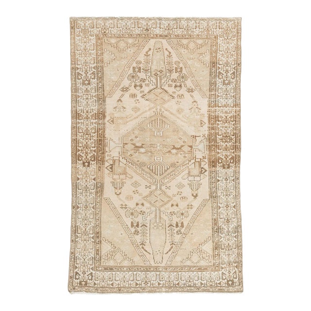 1940s Vintage Beige Hamadan Area Rug 4' X 6'7 For Sale