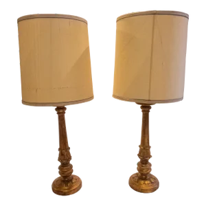 20th Century Pair of Hollywood Regency Italian Florentine Style Giltwood Table Lamps