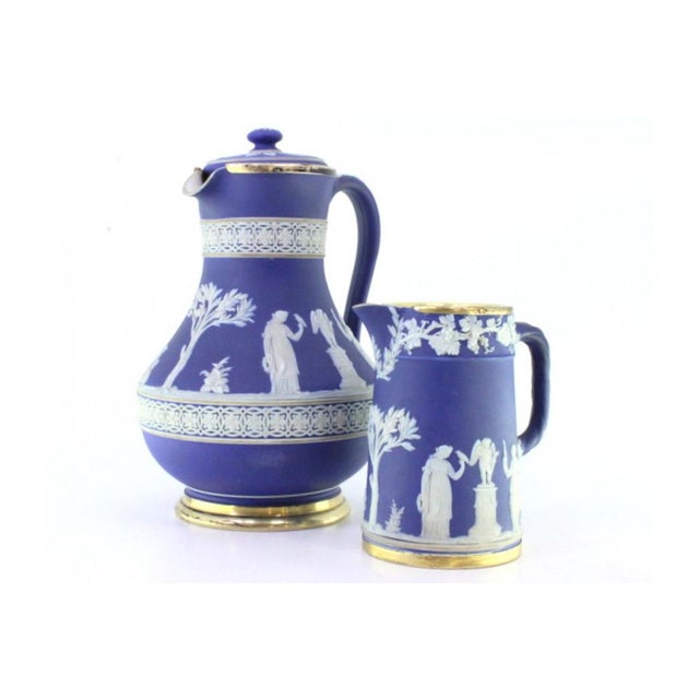 Wine Jug and Mug in Relief Porcelain with Roman Figures and Silver Applications, Set of 2 For Sale - Image 3 of 7