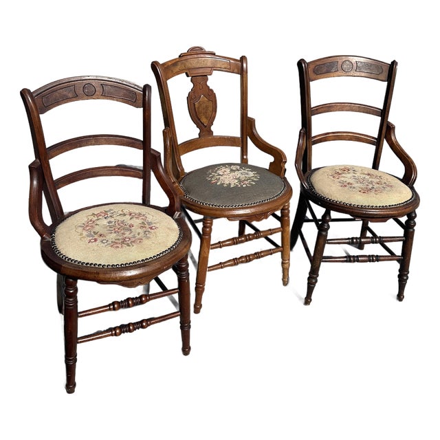 Set of 3 Antique 19th Century Needlepoint Chairs For Sale