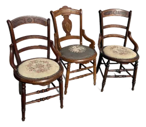 Set of 3 Antique 19th Century Needlepoint Chairs