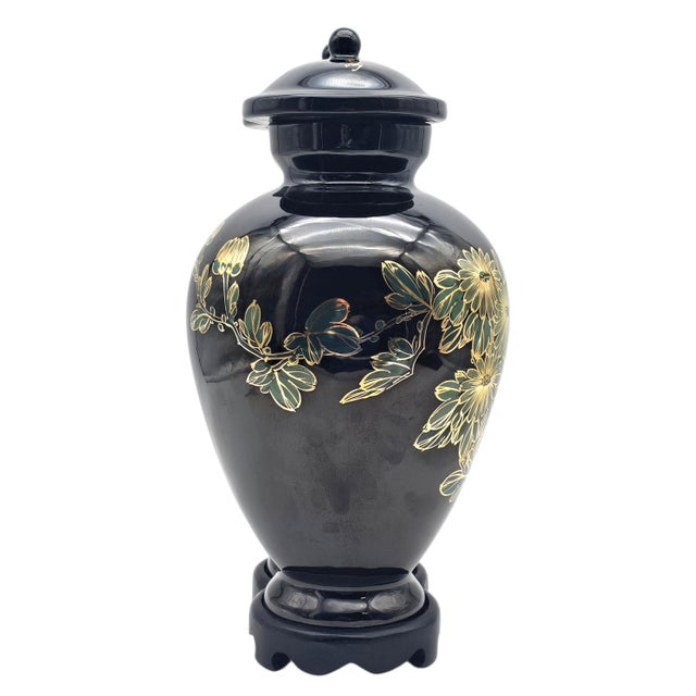 Chinoiserie Rare Chinese Conjoined Ginger Jar With Stand 15.5" Black Gold Double Lidded For Sale - Image 3 of 15