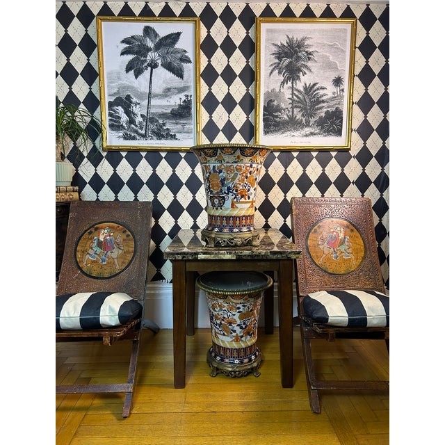 Large Japanese Imari Porcelain Vases With Bronze Mounts - Vintage Pair Indoor Outdoor Planters For Sale - Image 14 of 14