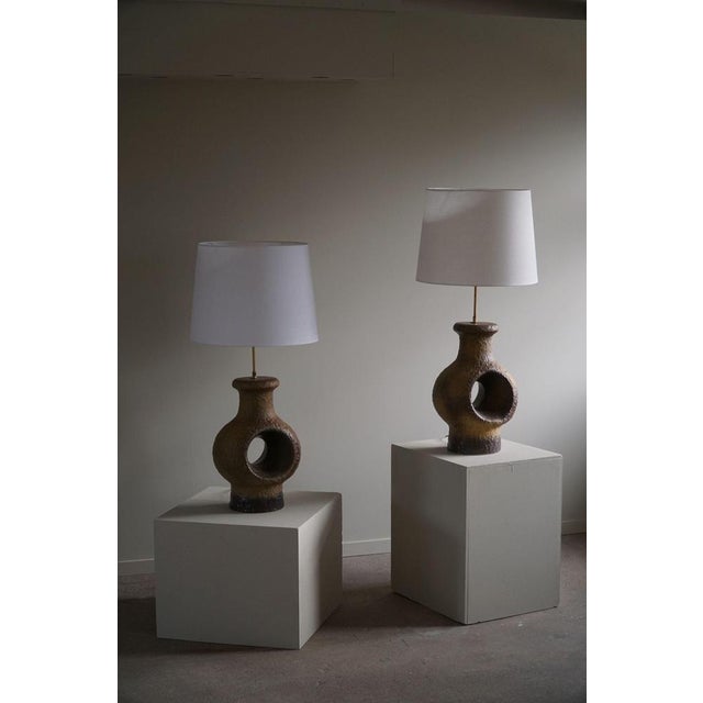 Brown Danish Modern Ceramic Large Table Lamp in Green-Brown Colors, 1960s For Sale - Image 8 of 14