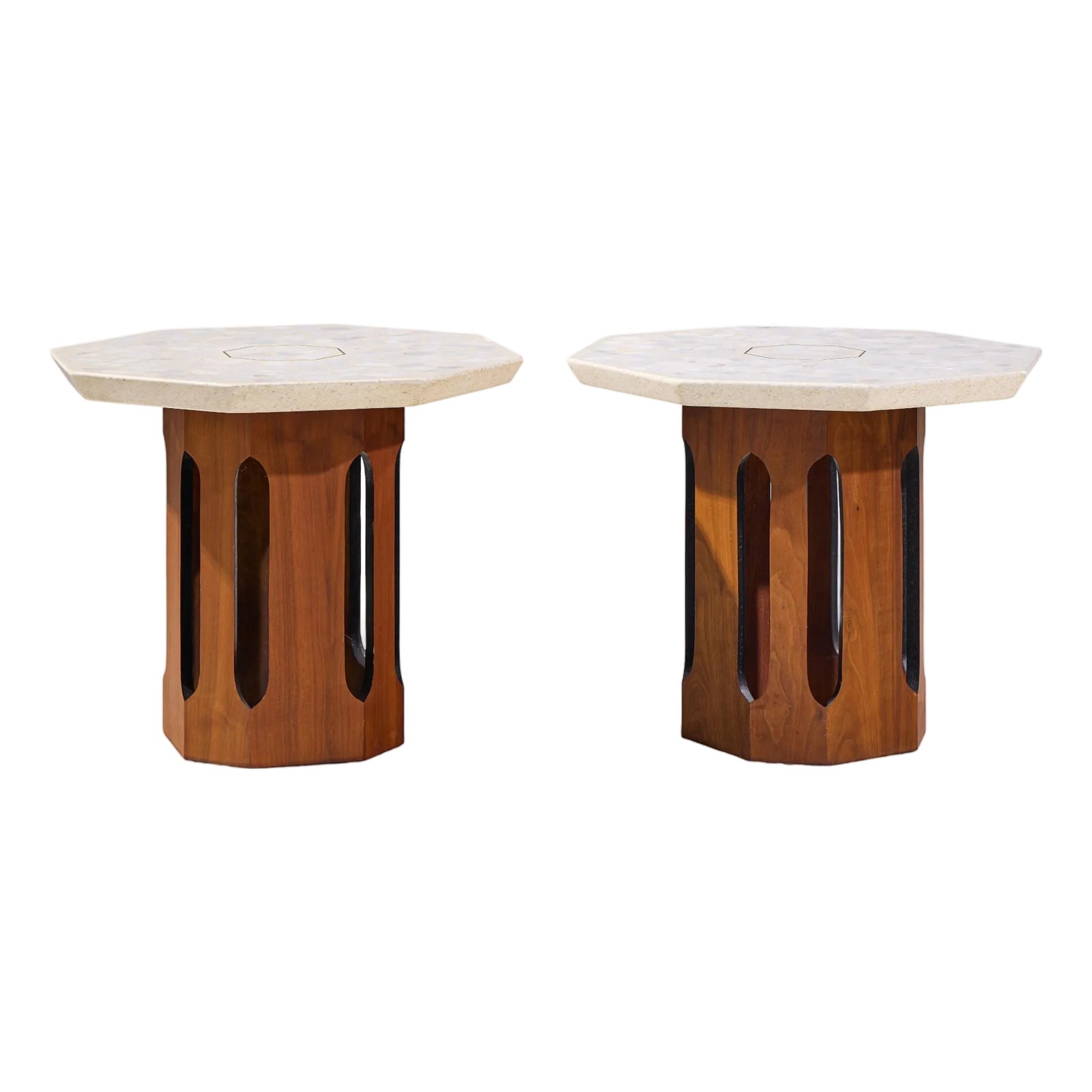 Harvey Probber Mid Century Walnut and Terrazzo Side End Tables - Pair ...