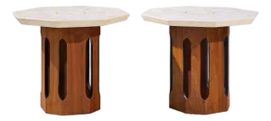 Harvey Probber Mid Century Walnut and Terrazzo Side End Tables - Pair