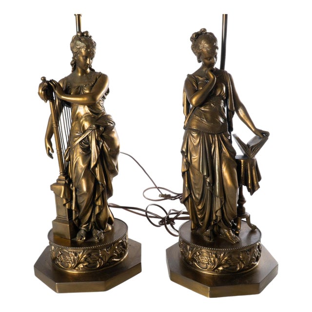 Early 20th Century Pair of Classical Form Figural Lamps For Sale