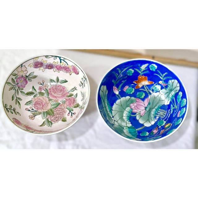 Vintage Chinese Hand Painted Enameled Porcelain Bowls For Sale - Image 16 of 16