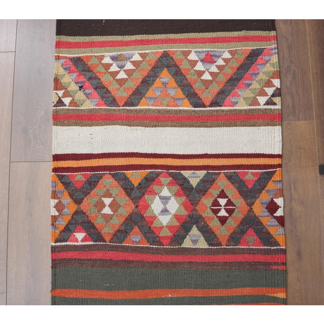 1970s 1970s Vintage Turkish Hand-Knotted Wool Cotton Orange Runner Rug For Sale - Image 5 of 10