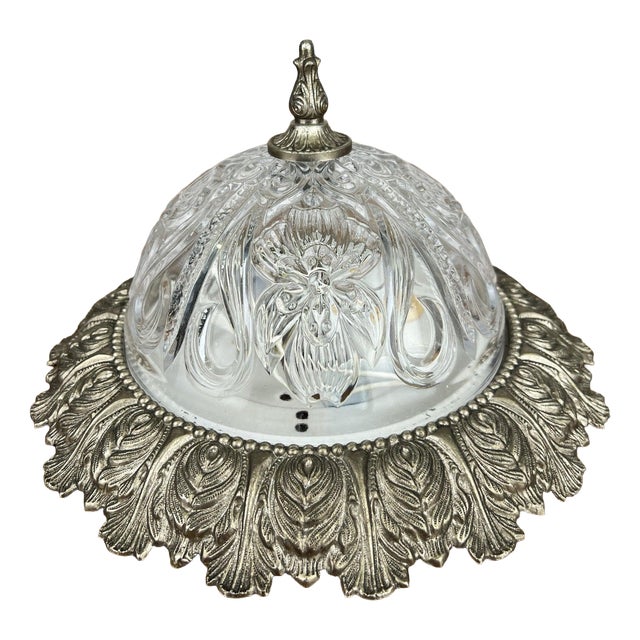 Vintage Ceiling Lamp in Brass and Glass For Sale