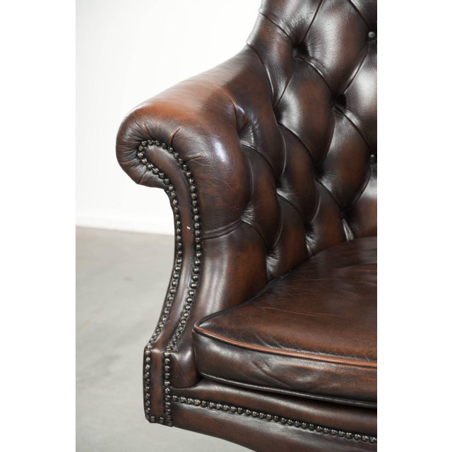 Chesterfield Desk Chair in Brown Cowhide Leather For Sale - Image 10 of 17