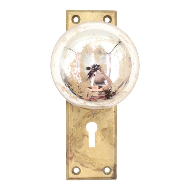 Antique Mercury Glass Polished Brass Dummy Door Knob Set For Sale