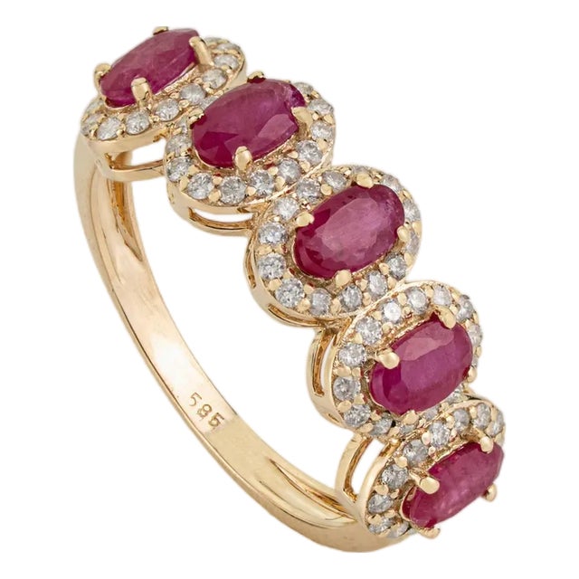 14k Gold Vintage Inspired 1.5ct Ruby & Diamond Halo Wedding Band Ring Size 9 For Sale