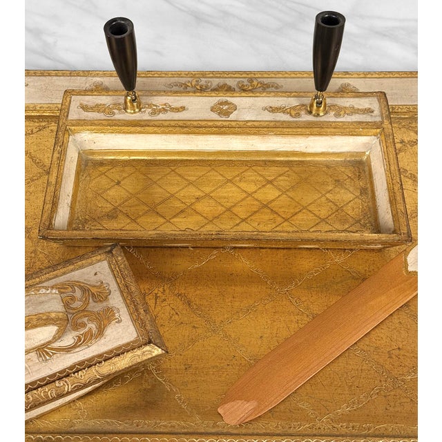 Vintage Italian Rococo Gold Gilt Library Pen Holder Desk Set For Sale - Image 9 of 10