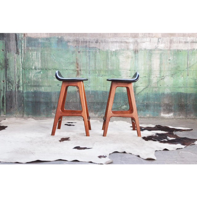 Pair of Danish Mid Century 1960s Teak Bar Stools Mod. 61 by Erik Buch Denmark For Sale - Image 10 of 11