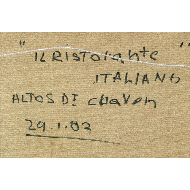 Textile Italo Vivaldi (20th C.) "Il Ristorante Italiano" Oil on Canvas, 1982 For Sale - Image 7 of 7