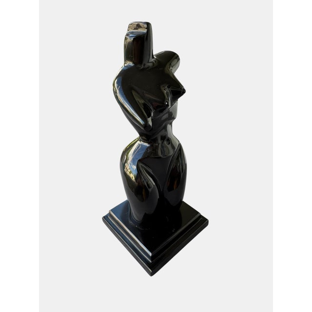 1980s Abstract Female Figure Sculpture • Hand‑Carved Black Stone • Modernist Mid‑Century Art For Sale - Image 5 of 7