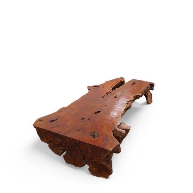 Contemporary Organic Modern One Slab Lychee Burl Coffee Table For Sale - Image 3 of 12