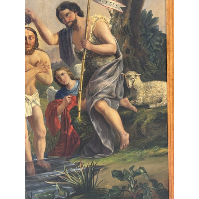 Auguste Kunzek Antique Religious Oil Painting of the Baptism of Christ For Sale - Image 10 of 11