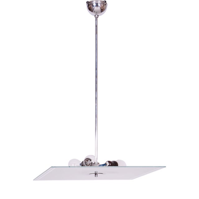Czech Bauhaus Pendant in Chrome-Plated Steel and Frosted Glass, 1930s For Sale